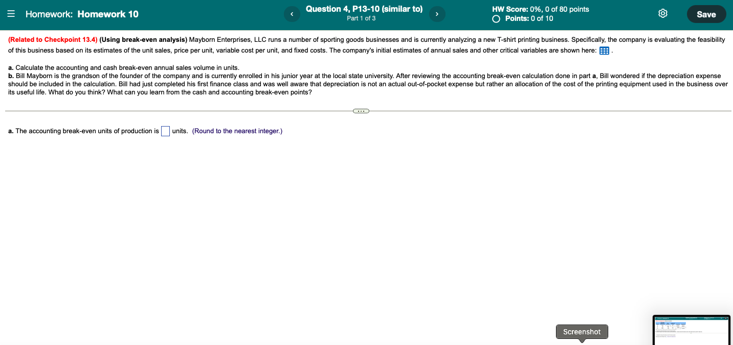 Question 4 P13 10 Similar To Homework Homework 10 Hw Score 0 0 Of 80 Points O Points 0 Of 10 Save Part 1 Of 3 R 1