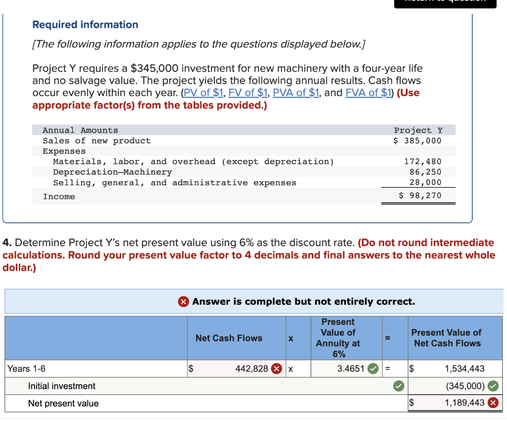 Required Information The Following Information Applies To The Questions Displayed Below Project Y Requires A 345 000 1