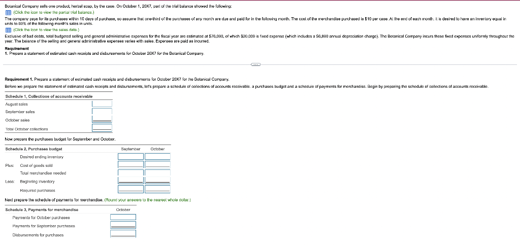 Botanical Company Sells One Product Herbal Suap By The Case On October 1 20x7 Part Of The Trial Balance Showed The 1