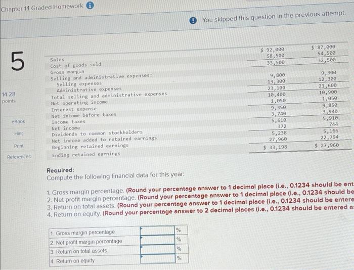 Chapter 14 Graded Homework 3 Sales Cost Of Goods Sold Gross Margin Selling And Administrative Expenses Selling Expense 3