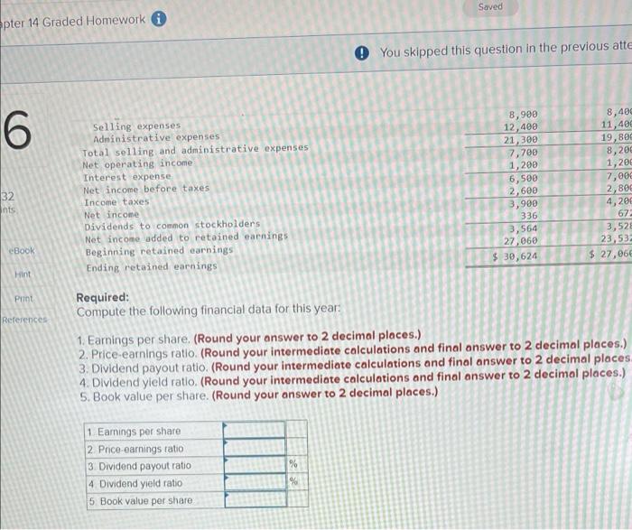 Chapter 14 Graded Homework 3 Sales Cost Of Goods Sold Gross Margin Selling And Administrative Expenses Selling Expense 4