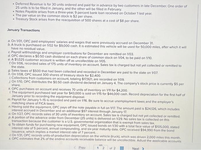 Required Information The Following Information Applies To The Questions Displayed Below One Product Corporation Opc 2
