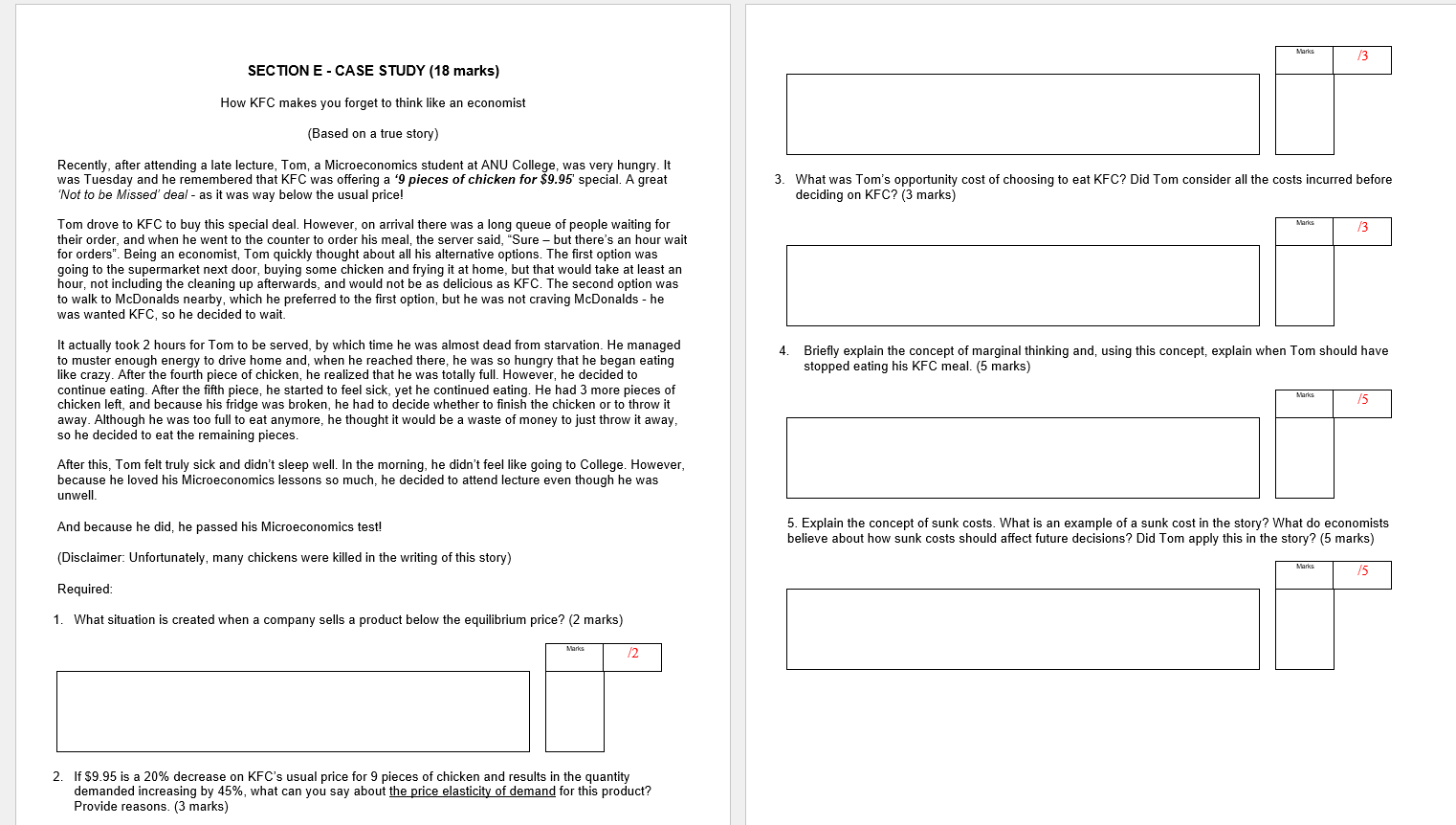 Section E Case Study 18 Marks How Kfc Makes You Forget To Think Like An Economist Based On A True Story Recently Af 1