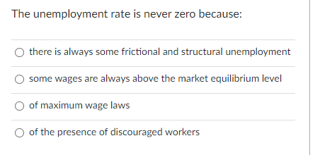 The Unemployment Rate Is Never Zero Because There Is Always Some Frictional And Structural Unemployment Some Wages Are 1