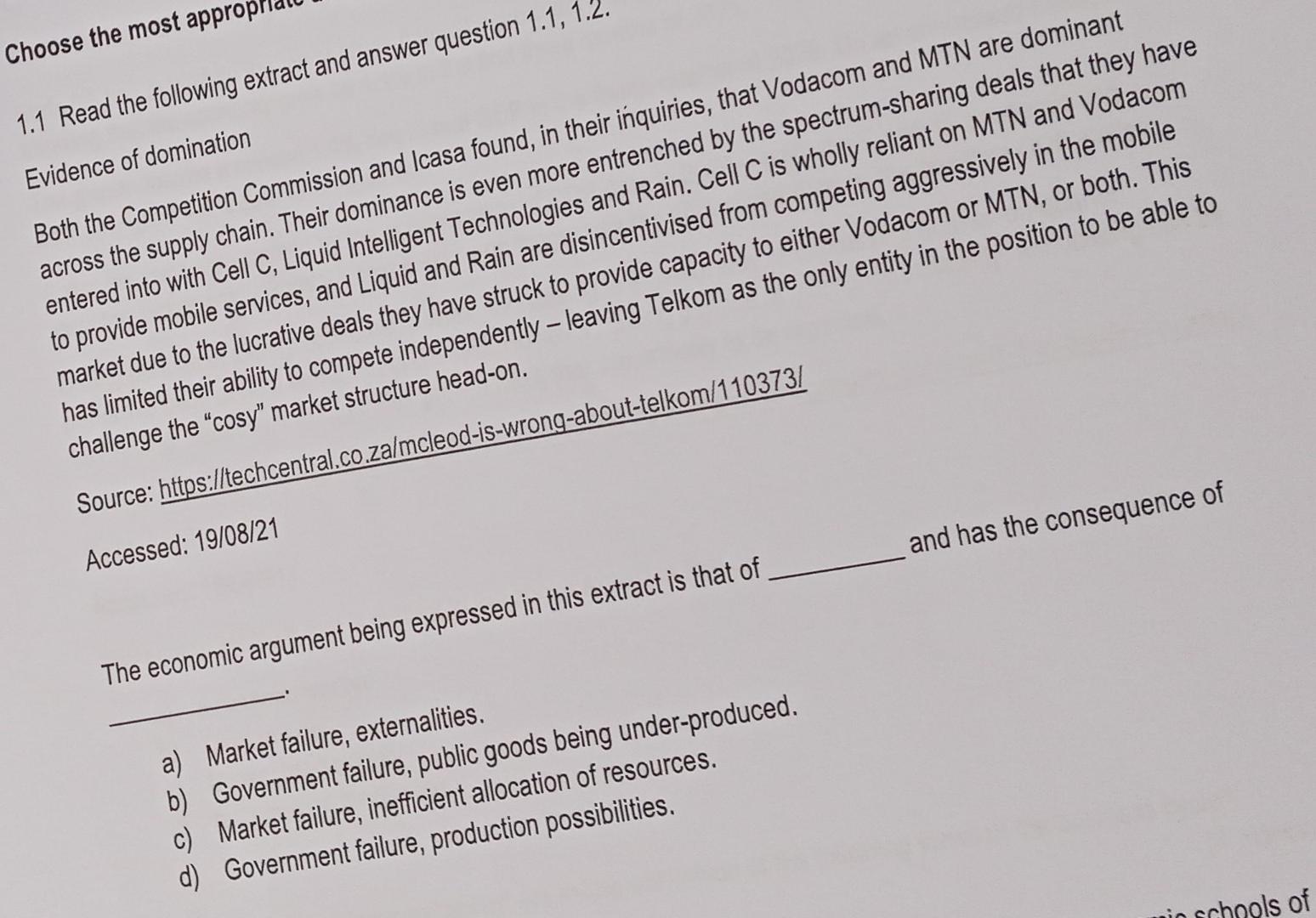 Choose The Most Appro 1 1 Read The Following Extract And Answer Question 1 1 Evidence Of Domination Both The Competitio 1