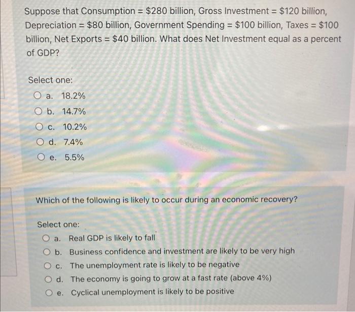 Suppose That Consumption 280 Billion Gross Investment 120 Billion Depreciation 80 Billion Government Spendin 1
