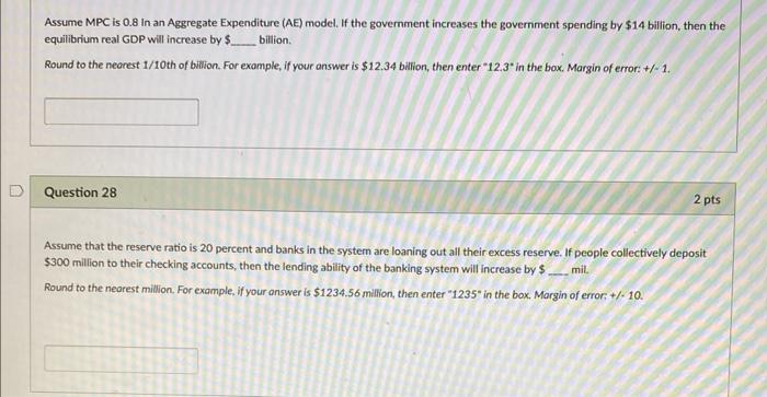 Assume Mpc Is 0 8 In An Aggregate Expenditure Ae Model If The Government Increases The Government Spending By 14 Bil 1