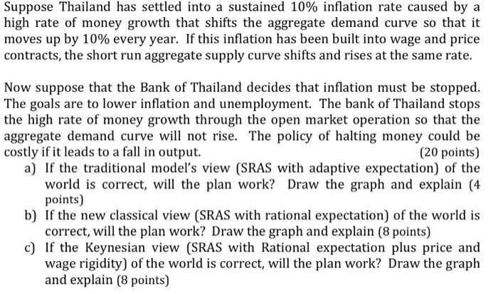 Suppose Thailand Has Settled Into A Sustained 10 Inflation Rate Caused By A High Rate Of Money Growth That Shifts The A 1