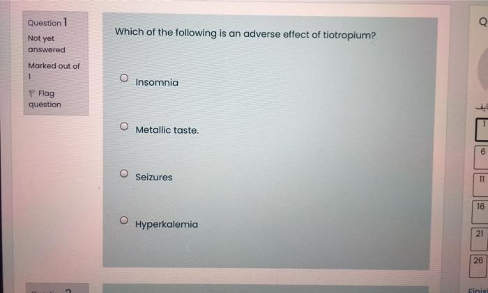 Question 1 Q Which Of The Following Is An Adverse Effect Of Tiotropium Not Yet Answered Marked Out Of 1 Insomnia P Flag 1