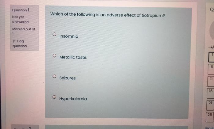 Question 1 Q Which Of The Following Is An Adverse Effect Of Tiotropium Not Yet Answered Marked Out Of 1 Insomnia P Flag 1