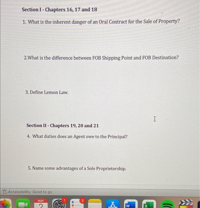 Section I Chapters 16 17 And 18 1 What Is The Inherent Danger Of An Oral Contract For The Sale Of Property 2 What I 1