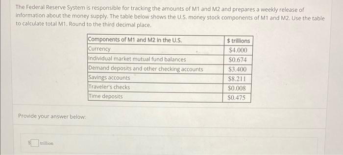 The Federal Reserve System Is Responsible For Tracking The Amounts Of M1 And M2 And Prepares A Weekly Release Of Informa 1