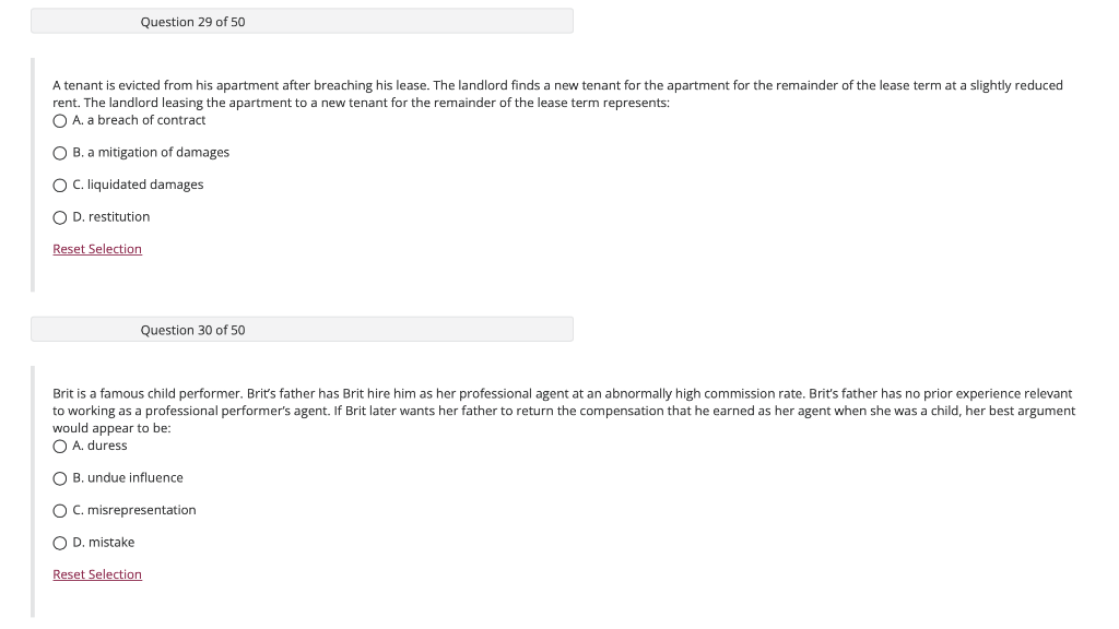 Question 29 Of 50 A Tenant Is Evicted From His Apartment After Breaching His Lease The Landlord Finds A New Tenant For 1