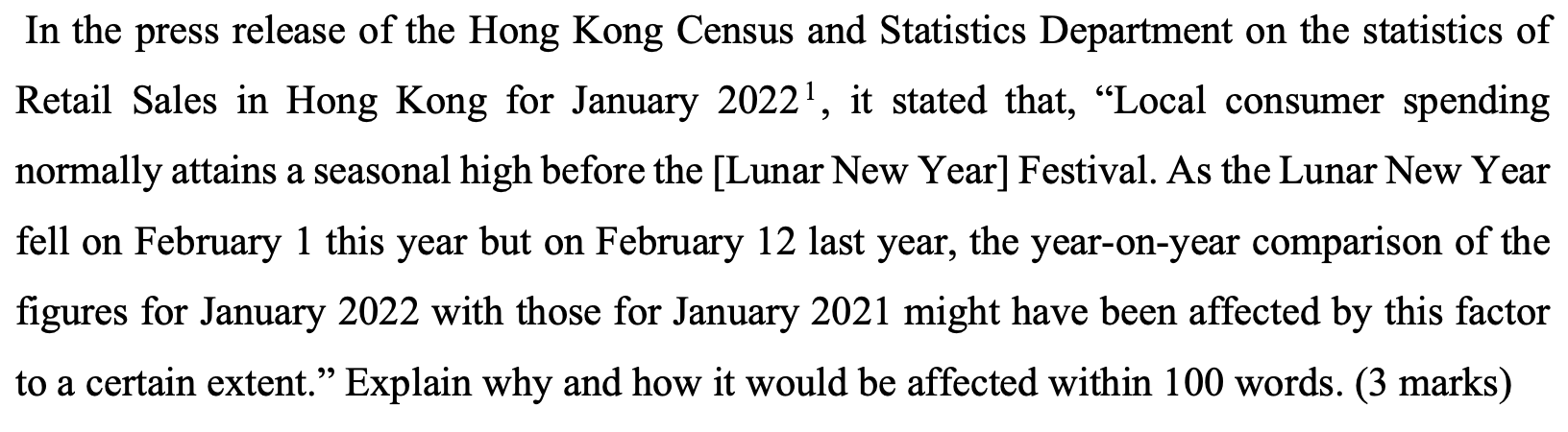 In The Press Release Of The Hong Kong Census And Statistics Department On The Statistics Of Retail Sales In Hong Kong Fo 1