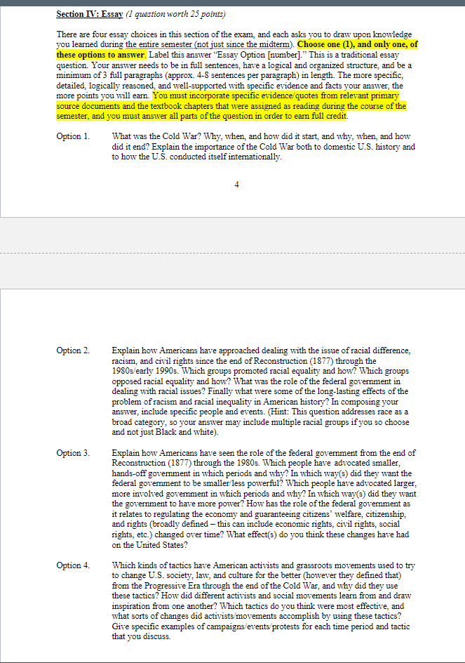 Section Iv Essay 1 Question Worth 25 Points There Are Four Essay Choices In This Section Of The Exam And Each Asks Y 1