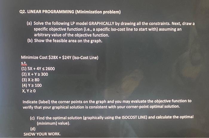 Q2 Linear Programming Minimization Problem A Solve The Following Lp Model Graphically By Drawing All The Constraint 1