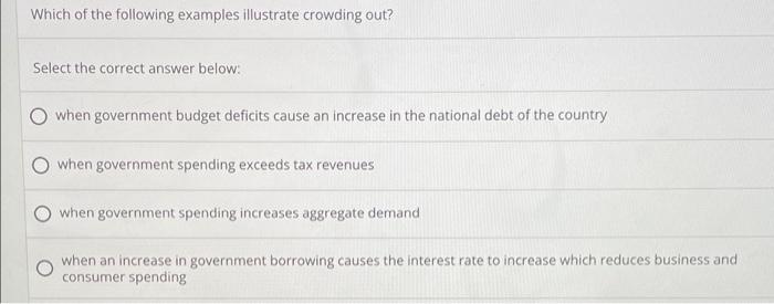 Which Of The Following Examples Illustrate Crowding Out Select The Correct Answer Below When Government Budget Deficit 1