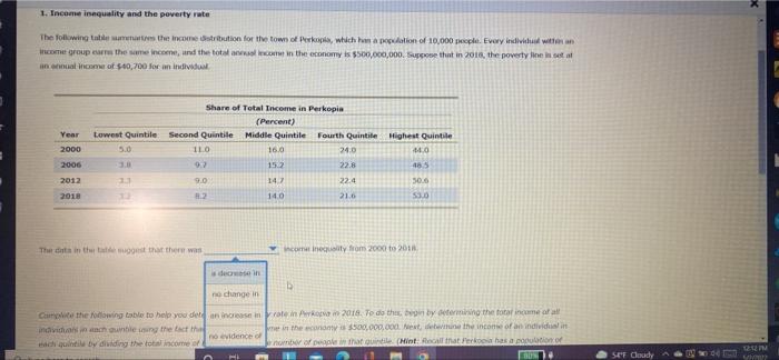 1 Income Inequality And The Poverty Rate The Following Table Summarizes The Income Distribution For The Town Of Perkopl 1
