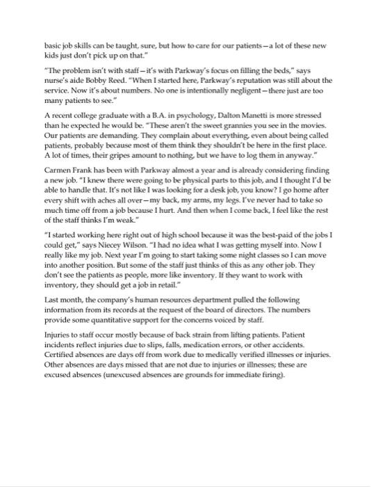 Final Exam Part B Points 30 Points The Scenario Parkway Nursing Care Is An Organization Facing A Massive Change The Co 3
