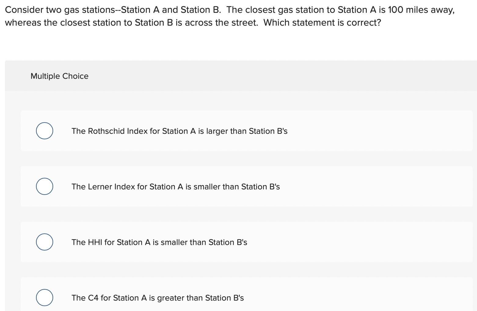 Consider Two Gas Stations Station A And Station B The Closest Gas Station To Station A Is 100 Miles Away Whereas The 1