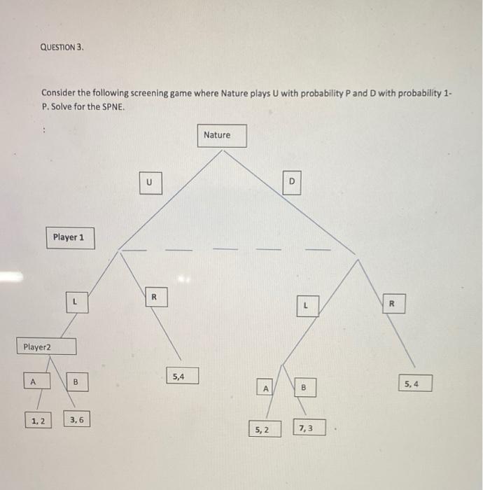 Question 3 Consider The Following Screening Game Where Nature Plays U With Probability P And D With Probability 1 P S 1