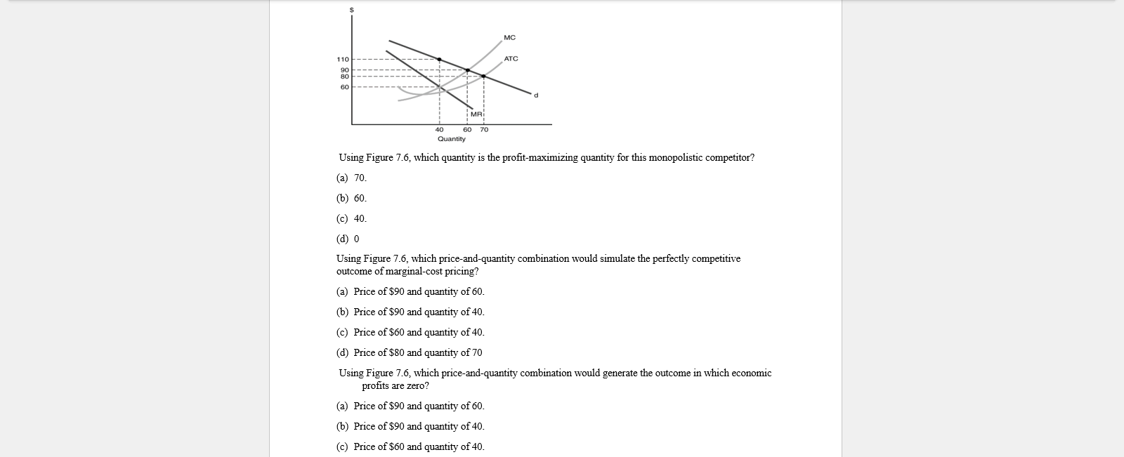 Mc Atc 110 90 80 60 I Mri 40 60 70 Quantity Using Figure 7 6 Which Quantity Is The Profit Maximizing Quantity For This 1