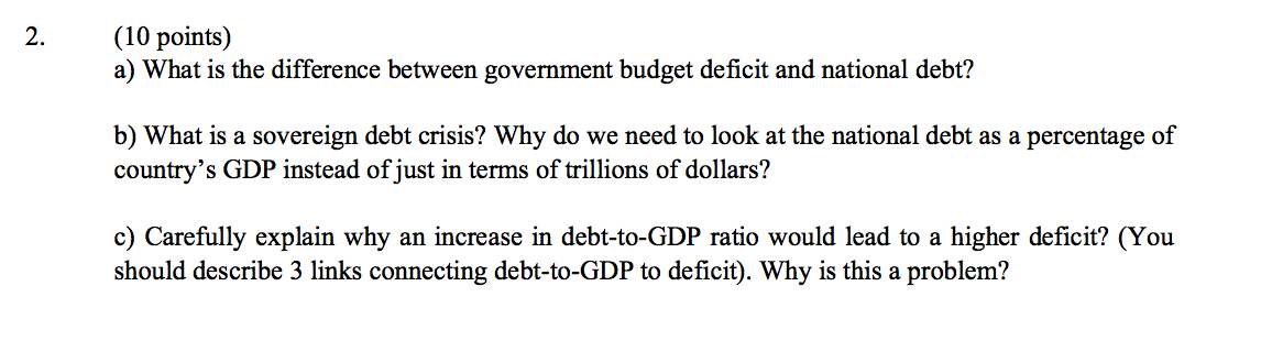 2 10 Points A What Is The Difference Between Government Budget Deficit And National Debt B What Is A Sovereign Deb 1