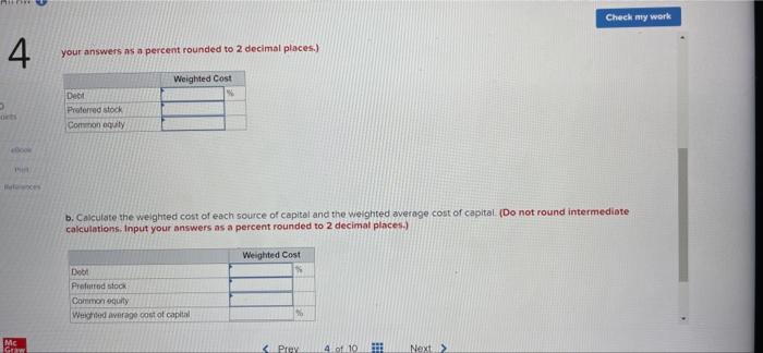 Check My Work Problem 11 24 Changes In Costs And Weighted Average Cost Of Capital Lo11 1 Brook S Window Shields Inc I 2