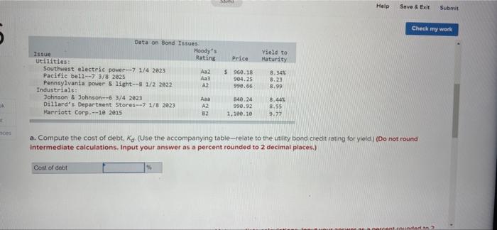 Saved Help Save Exit Submit Check My Work Problem 11 26 Impact Of Credit Ratings On Cost Of Capital Lo11 3 Northwest 2