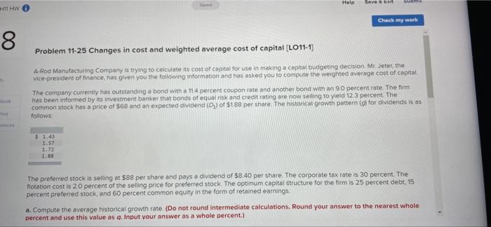 Chi Hw 7 10 P Pens Help Save Exit Submit Check My Work Problem 11 19 Weighted Average Cost Of Capital Lo11 1 Global 2