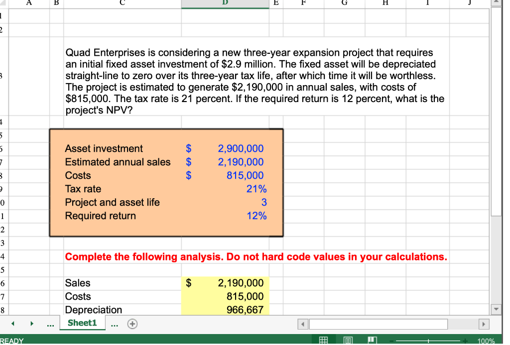 1 2 3 4 5 5 7 B 9 A 0 1 2 3 4 5 6 7 8 Ready Quad Enterprises Is Considering A New Three Year Expansion Project That Requ 1