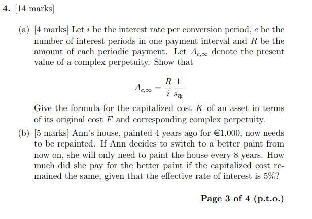 4 14 Marks A 4 Marks Let I Be The Interest Rate Per Conversion Period C Be The Number Of Interest Periods In One 1