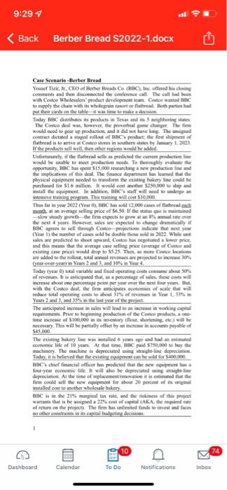 9 29 Back Berber Bread S2022 1 Docx Case Scenario Berber Bread Yousef Tizir Jr Ceo Of Berber Breads Co Bbc Inc O 1