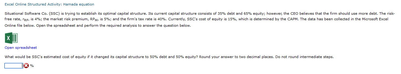 Excel Online Structured Activity Hamada Equation Situational Software Co Ssc Is Trying To Establish Its Optimal Capi 1