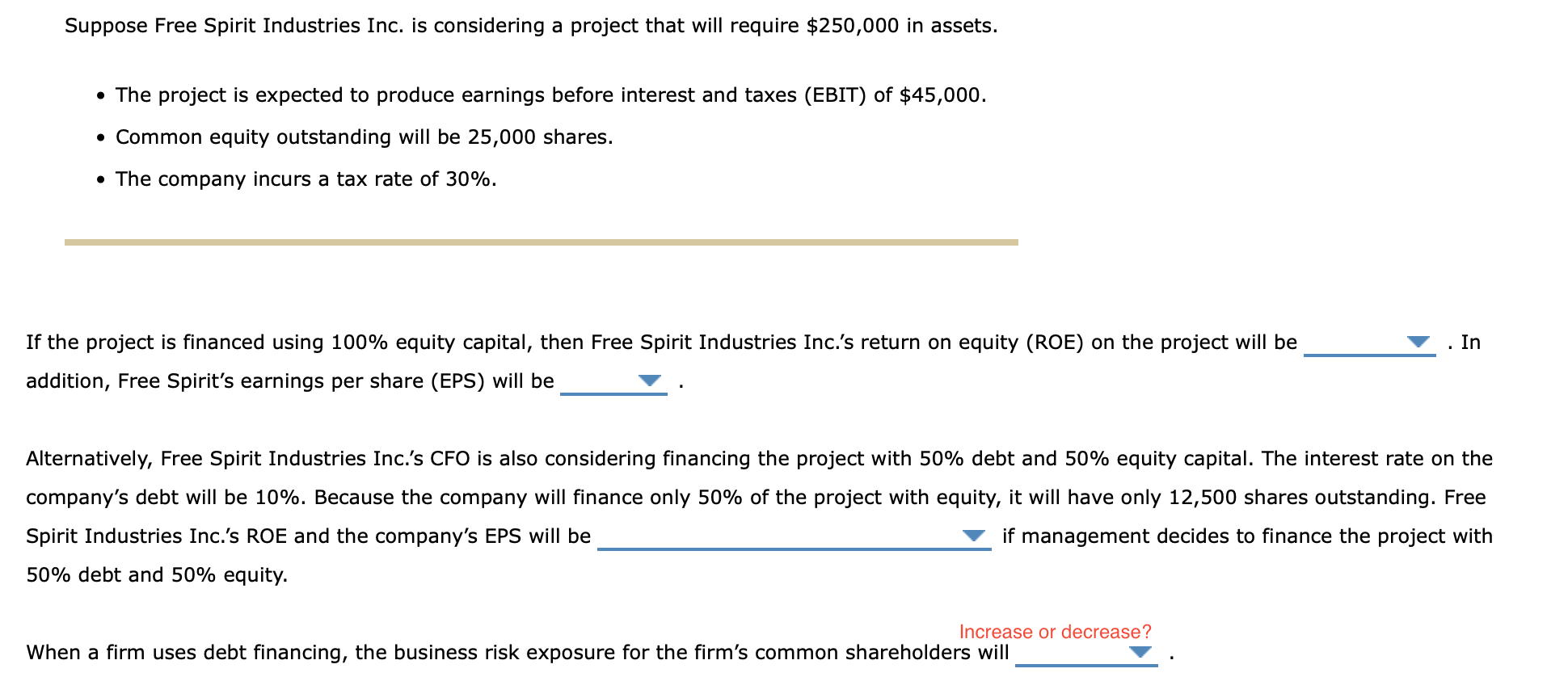 Suppose Free Spirit Industries Inc Is Considering A Project That Will Require 250 000 In Assets The Project Is Expe 1