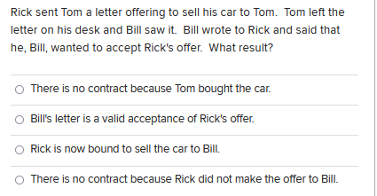 Rick Sent Tom A Letter Offering To Sell His Car To Tom Tom Left The Letter On His Desk And Bill Saw It Bill Wrote To R 1