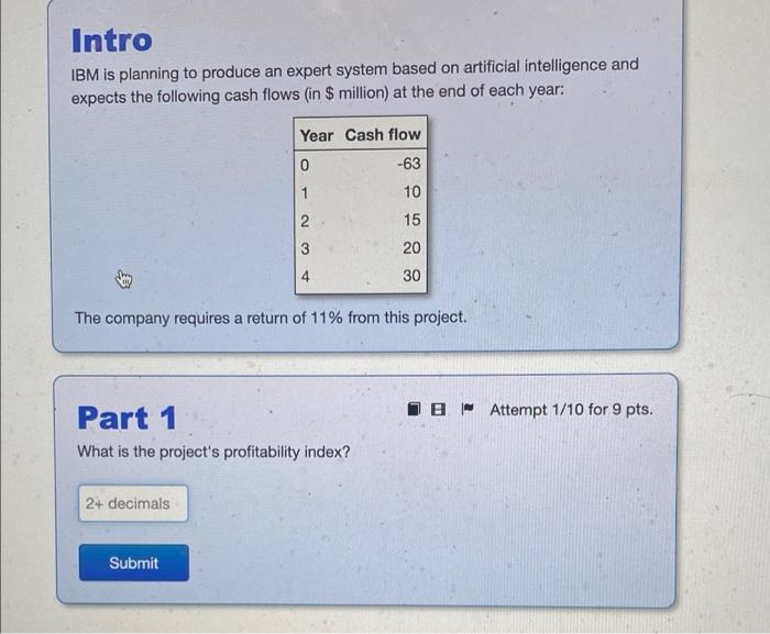 Intro Ibm Is Planning To Produce An Expert System Based On Artificial Intelligence And Expects The Following Cash Flows 1