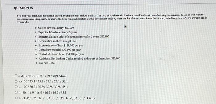 Question 15 You And Your Freshman Roommate Started A Company That Makes T Shirts The Two Of You Have Decided To Expand 1