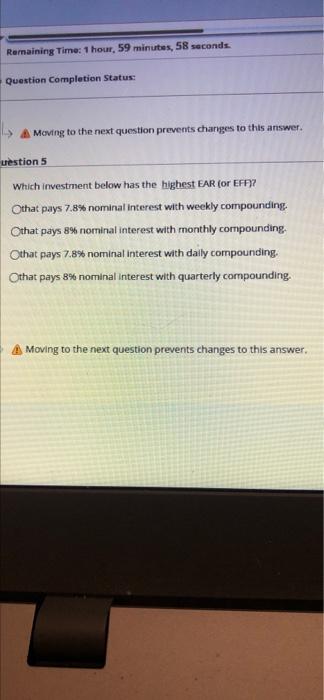 Remaining Time 1 Hour 59 Minutes 58 Seconds Question Completion Status Moving To The Next Question Prevents Changes 1
