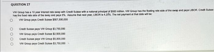 Question 27 Vw Group Has A 10 Year Interest Rate Swap With Credit Suisse With A Notional Principal F 500 Million Vw Gr 1