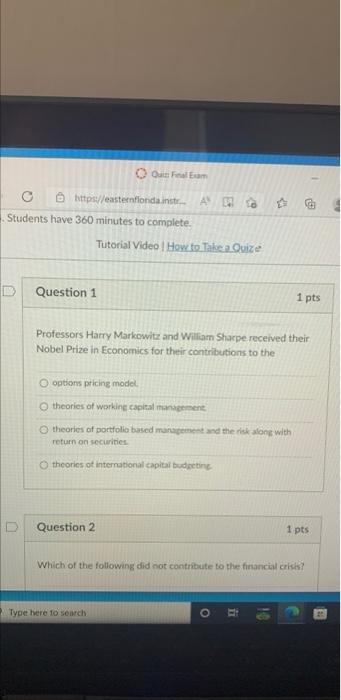 Quiz Final Exam Https Easternflonda Instr An Students Have 360 Minutes To Complete Tutorial Video How To Take A 1