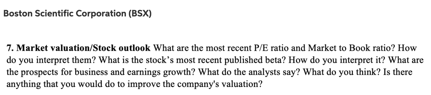 Boston Scientific Corporation Bsx 7 Market Valuation Stock Outlook What Are The Most Recent P E Ratio And Market To B 1
