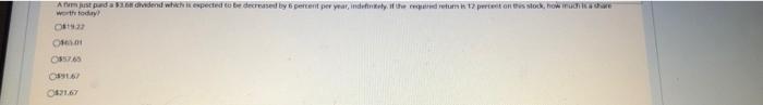 Afum Just Pund A 3 68 Dividend Which Is Expected To Be Decreased By 6 Percent Per Year Indefinitely If The Requered R 1