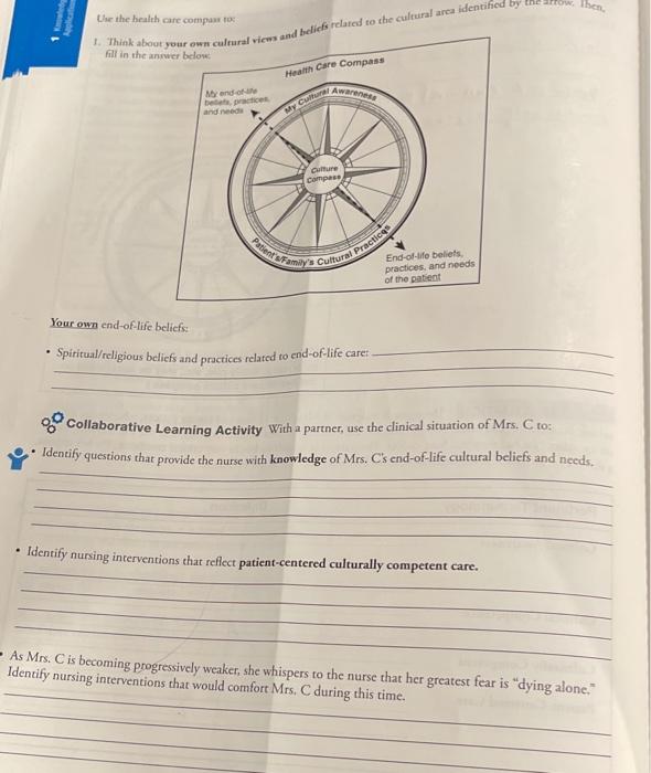 Use The Health Care Compass I Think About Your Own Culrural Views And Beliefs Related To The Cultural Area Identified By 1