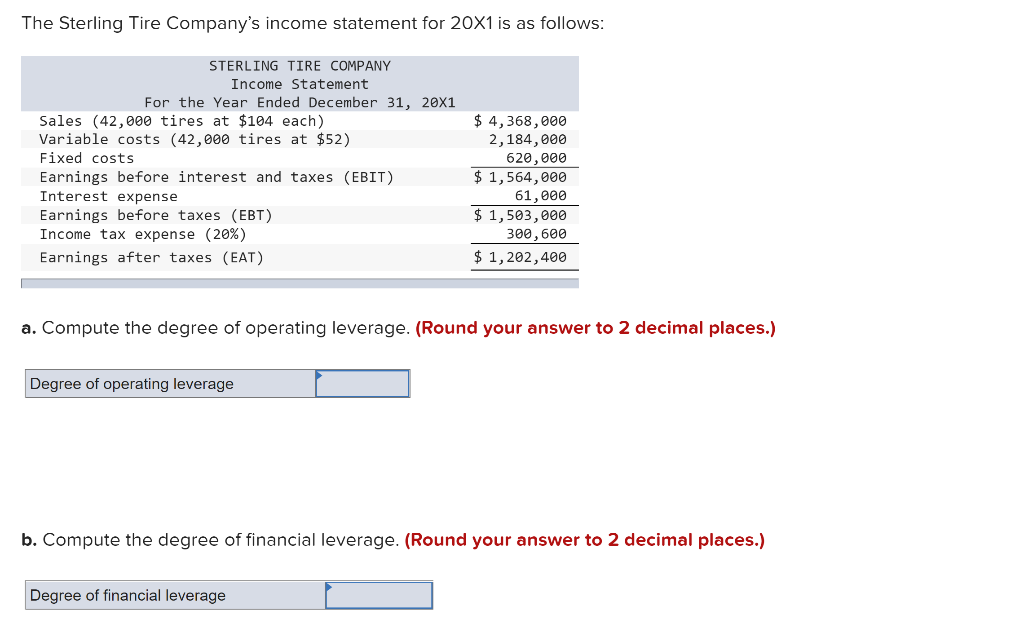 The Sterling Tire Company S Income Statement For 20x1 Is As Follows Sterling Tire Company Income Statement For The Year 1
