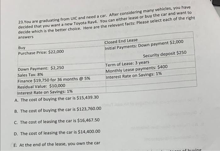 23 You Are Graduating From Uic And Need A Car After Considering Many Vehicles You Have Decided That You Want A New To 1