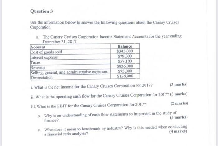 Question 3 Use The Information Below To Answer The Following Questions About The Canary Cruises Corporation A The Cana 1