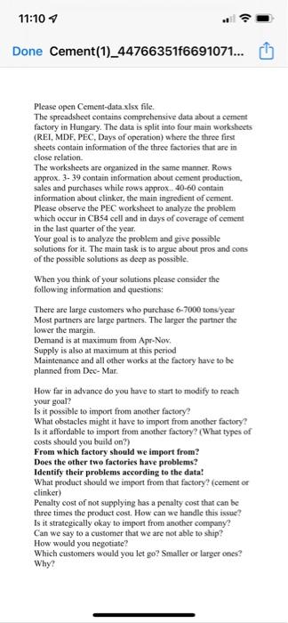 11 10 Done Cement 1 44766351f6691071 Please Open Cement Data Xlsx File The Spreadsheet Contains Comprehensive Data 1
