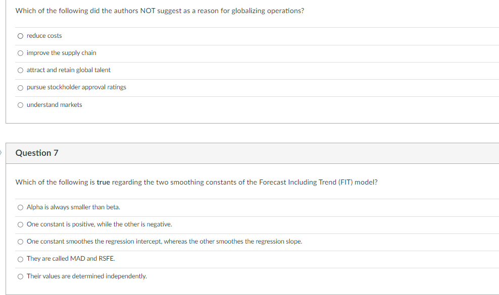 Which Of The Following Did The Authors Not Suggest As A Reason For Globalizing Operations O Reduce Costs Improve The Su 1