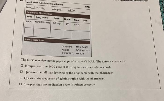 Instructions Check The Most Appropriate Nursing Action For The Following Medication Orders 8 Electronic Medical Rec 2